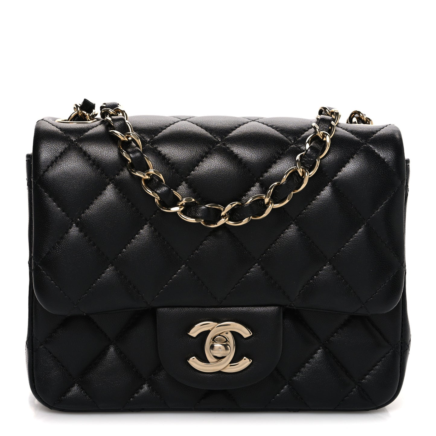 Lambskin Quilted Mini Square Flap Black