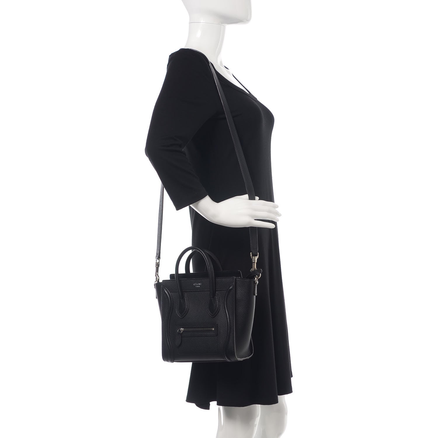 Celine Drummed Calfskin Nano Luggage Black 2 of 9