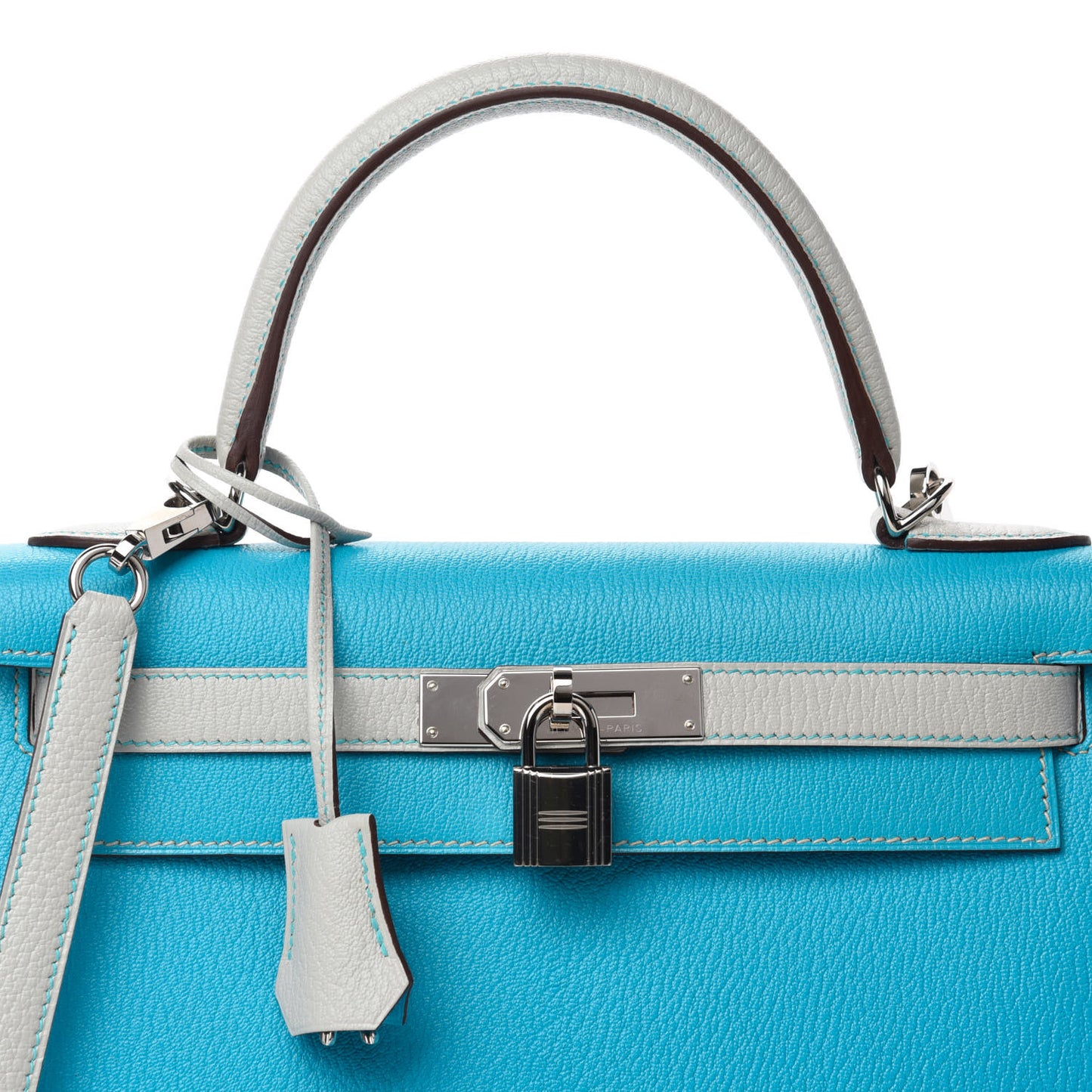 Chevre Mysore Horseshoe Kelly Sellier 28 Turquoise Gris Perle