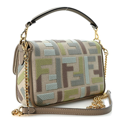 Fendi Canvas Vitello King Seta FF Embroidered Mini Baguette Matcha Milk Dove 3 of 10
