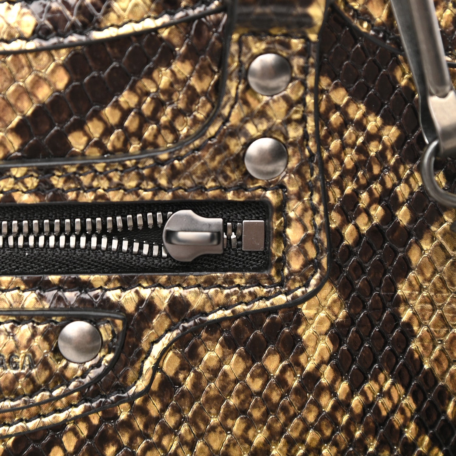 Balenciaga Grained Calfskin Snake Effect Neo Classic Silver Hardware Mini City Gold Black 10 of 10