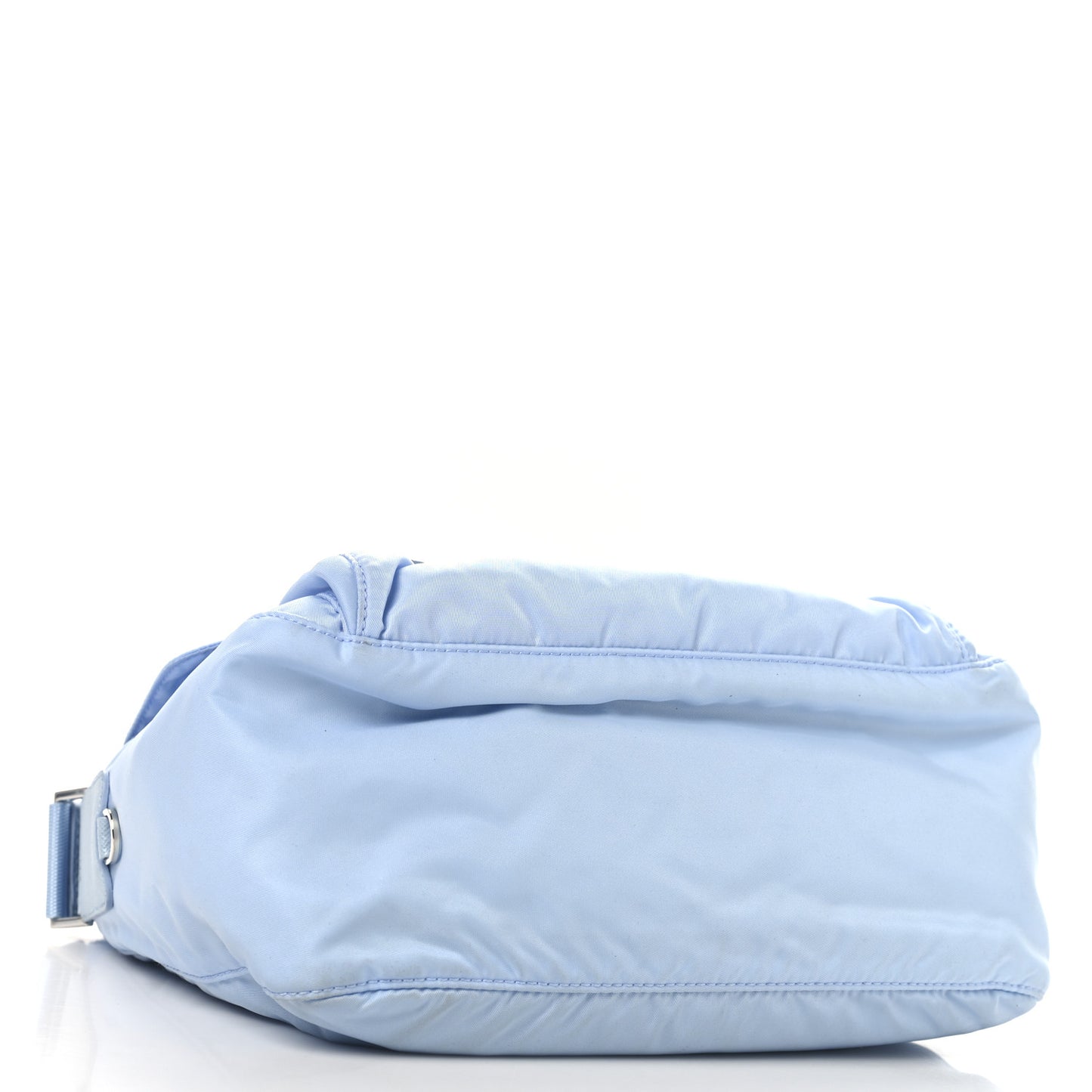 Re-Nylon Vela Saffiano Pocket Double Buckle Messenger Shoulder Bag Celeste