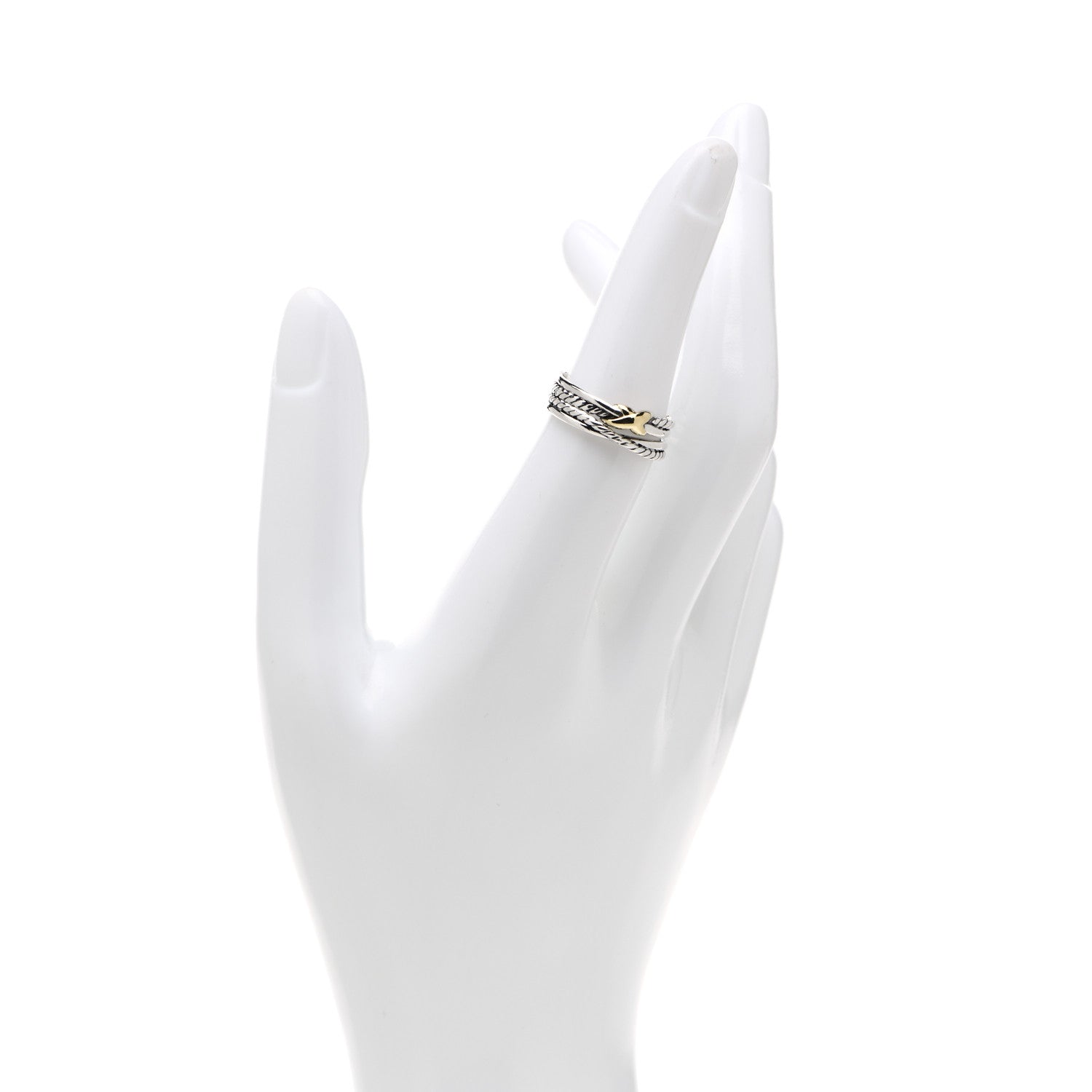 David Yurman Sterling Silver 18K Yellow Gold 6mm X Crossover Ring 52 6 2 of 5