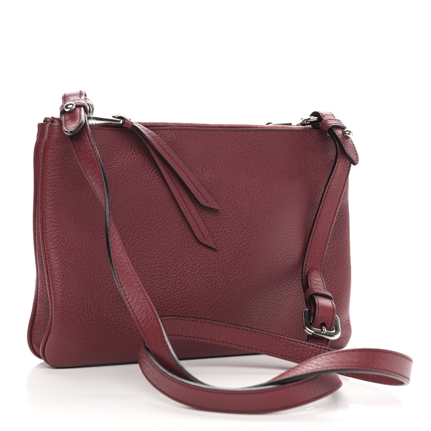 Vitello Phenix Double Zip Crossbody Bag Rubino