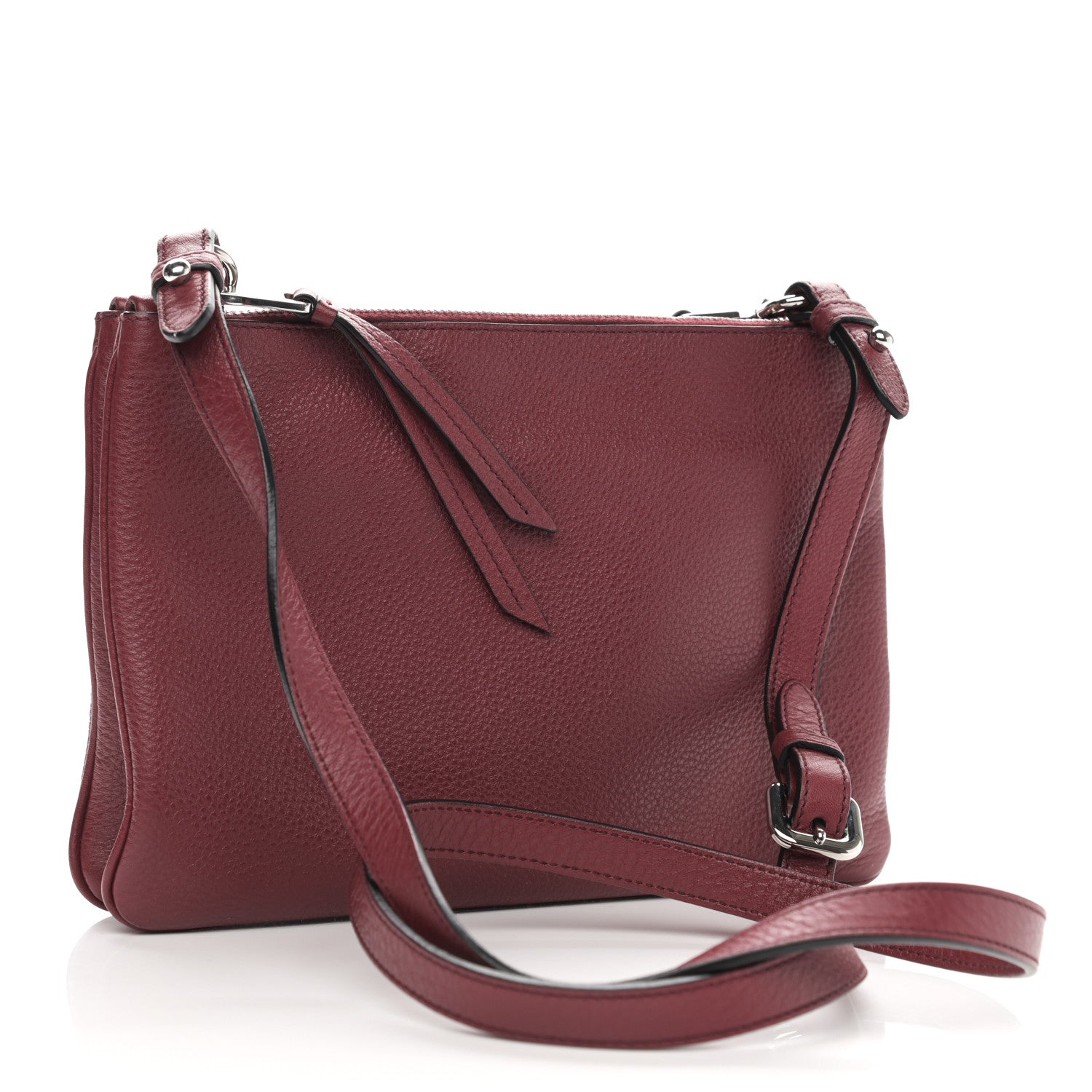Prada Vitello Phenix Double Zip Crossbody Bag Rubino 2 of 10