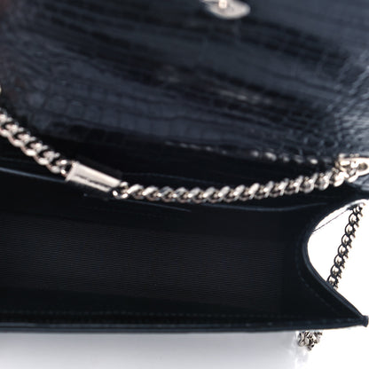 Saint Laurent Calfskin Crocodile Embossed Small Classic Monogram Kate Tassel Satchel Black 5 of 11