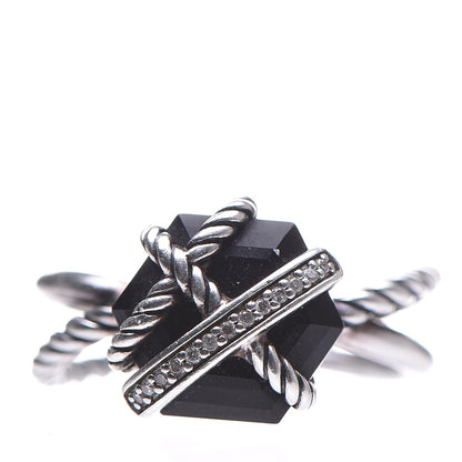 David Yurman Sterling Silver Diamond Black Onyx 10mm Cable Wrap Ring 54.5 7 1 of 5