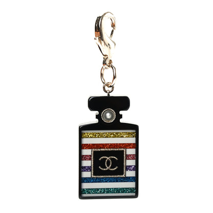 Chanel Resin Glitter Pearl Stripe CC Perfume Key Chain Charm Black Multicolor 1 of 4
