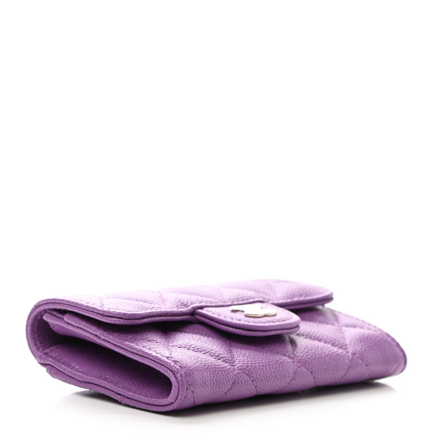 Caviar Quilted Flap Card Holder Wallet Purple