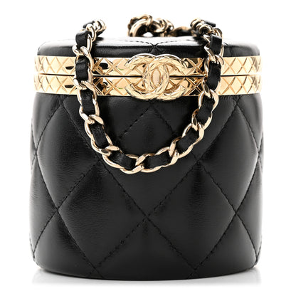 Chanel Metal Lambskin Quilted Mini Lock Frame Vanity Clutch Black 1 of 8