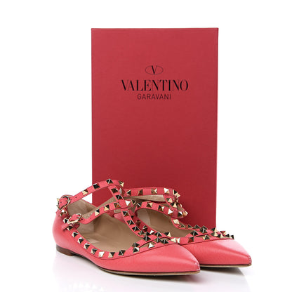 Valentino Garavani Pebbled Calfskin Rockstud Cage Ballerina Flats 39 Deep Rose 11 of 11