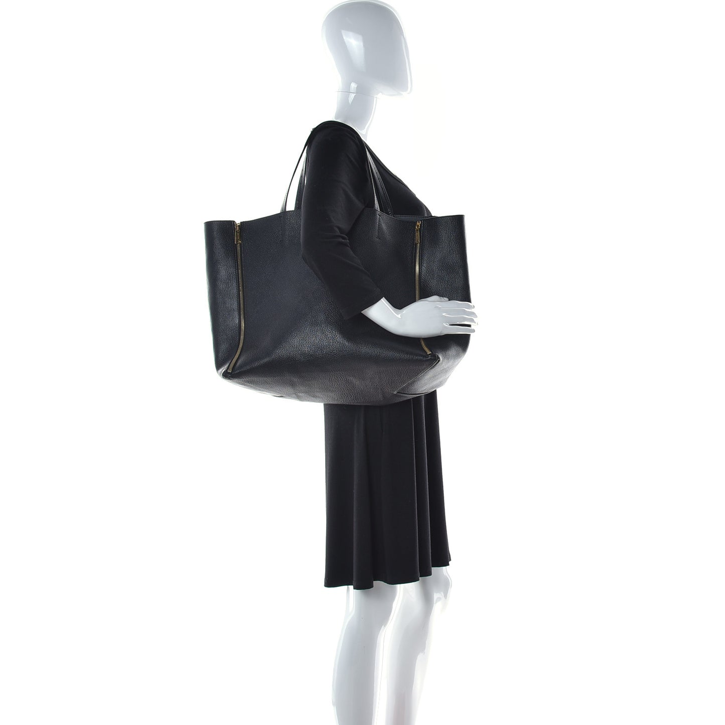 Smooth Lambskin Horizontal Zipper Gusset Cabas Black