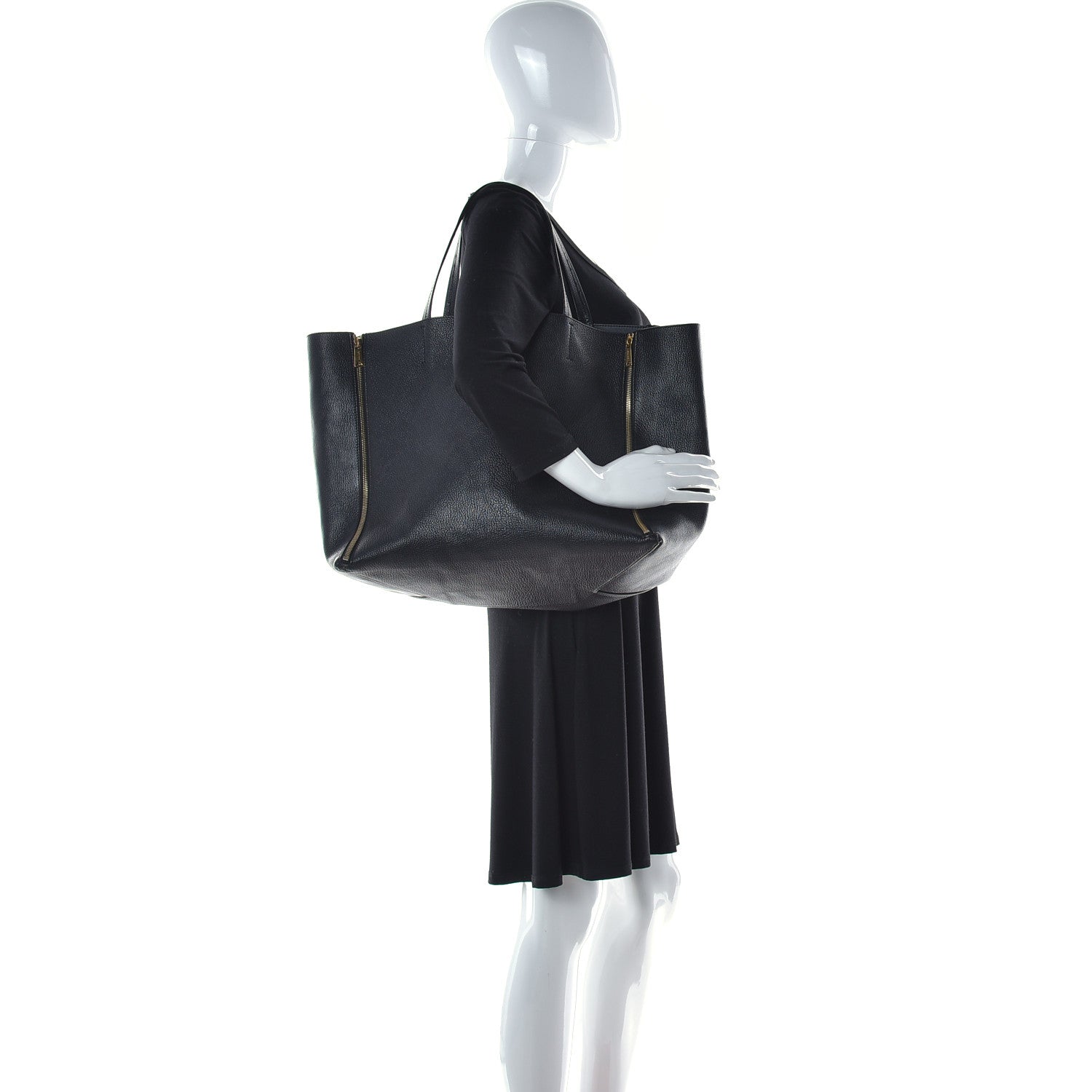 Celine Smooth Lambskin Horizontal Zipper Gusset Cabas Black 3 of 17