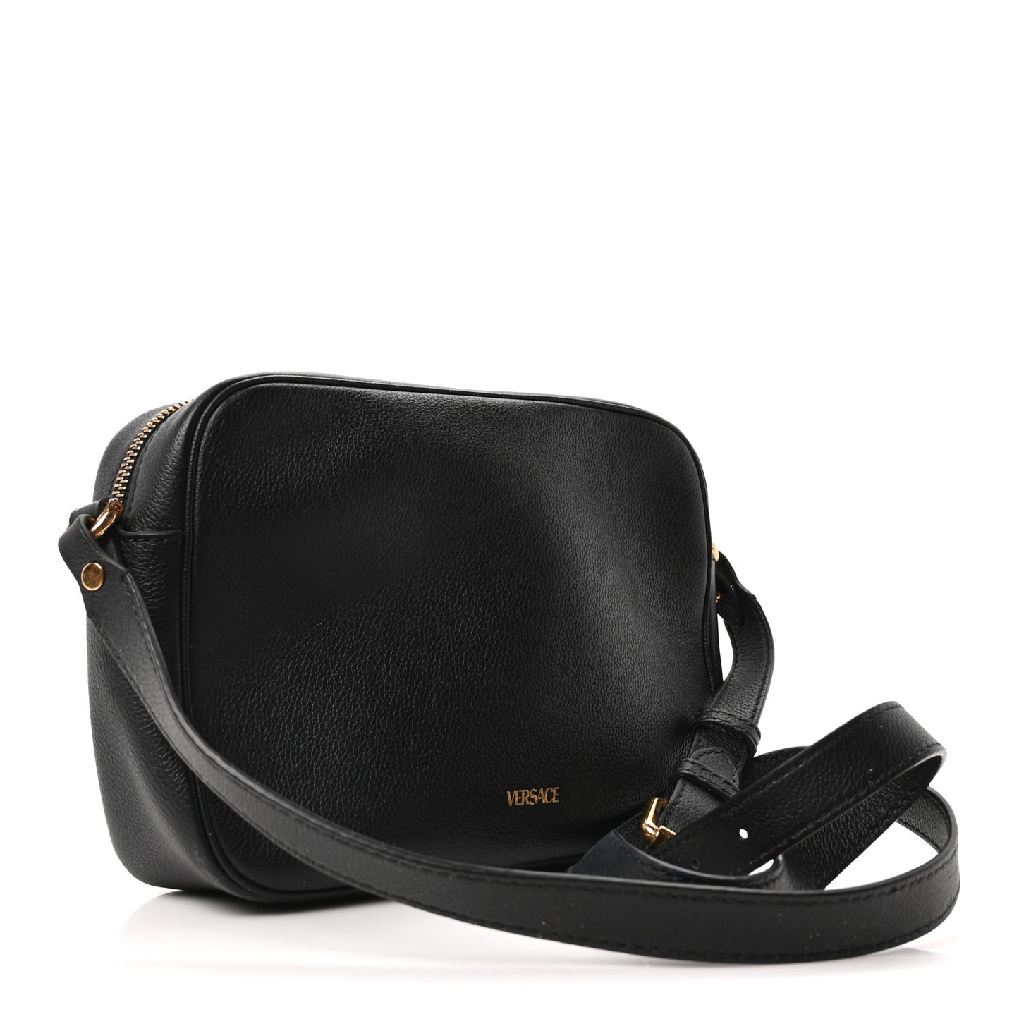 Grained Calfskin Medusa Camera Bag Black