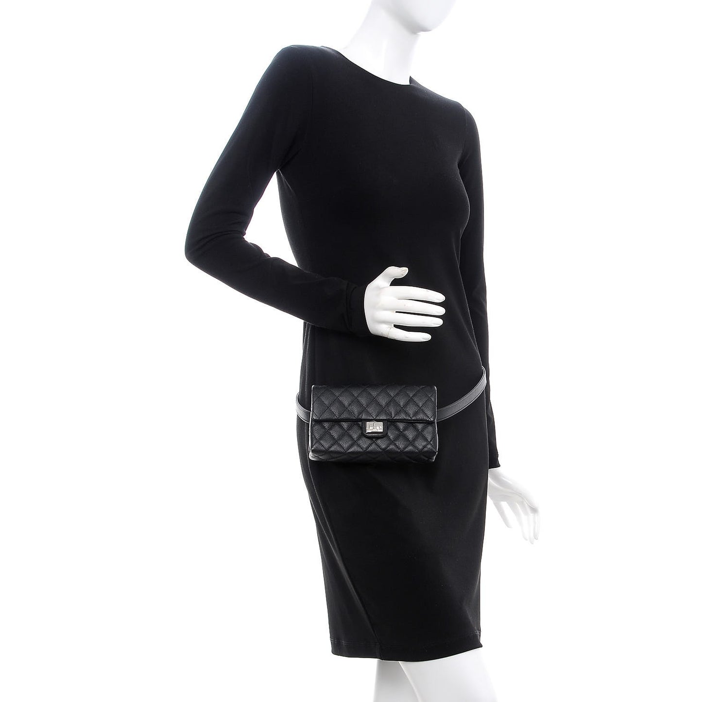 Grained Calfskin Quilted 2.55 Reissue Flap Belt Bag Clutch Black