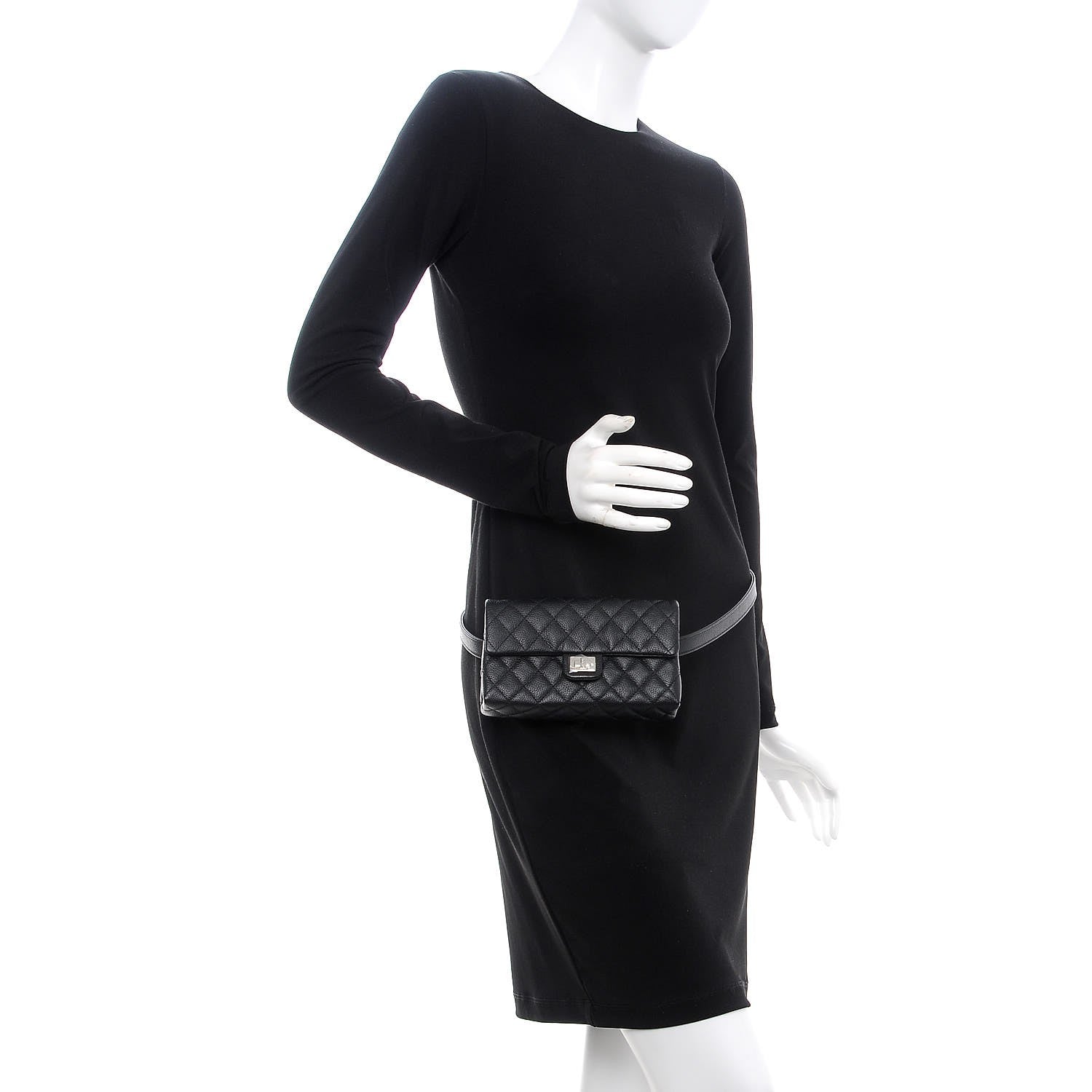 Chanel Grained Calfskin Quilted 2.55 Reissue Flap Belt Bag Clutch Black 2 of 9