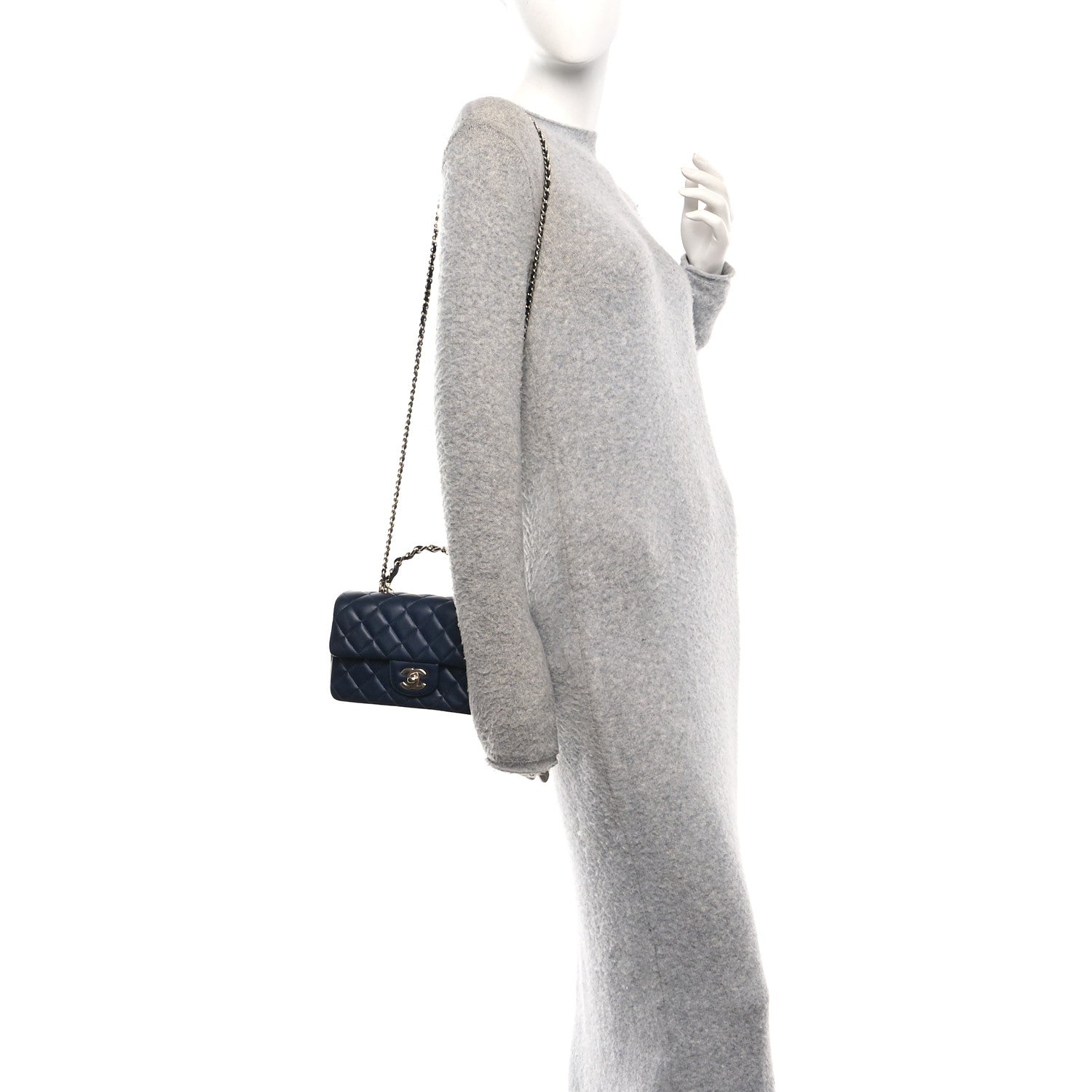 Chanel Lambskin Quilted Mini Chain Top Handle Rectangular Flap Navy 2 of 10