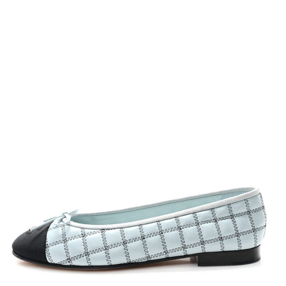 Chanel Lambskin Embroidered Grosgrain Quilted Cap Toe Ballerina Flats 38.5 Light Blue Black 1 of 10