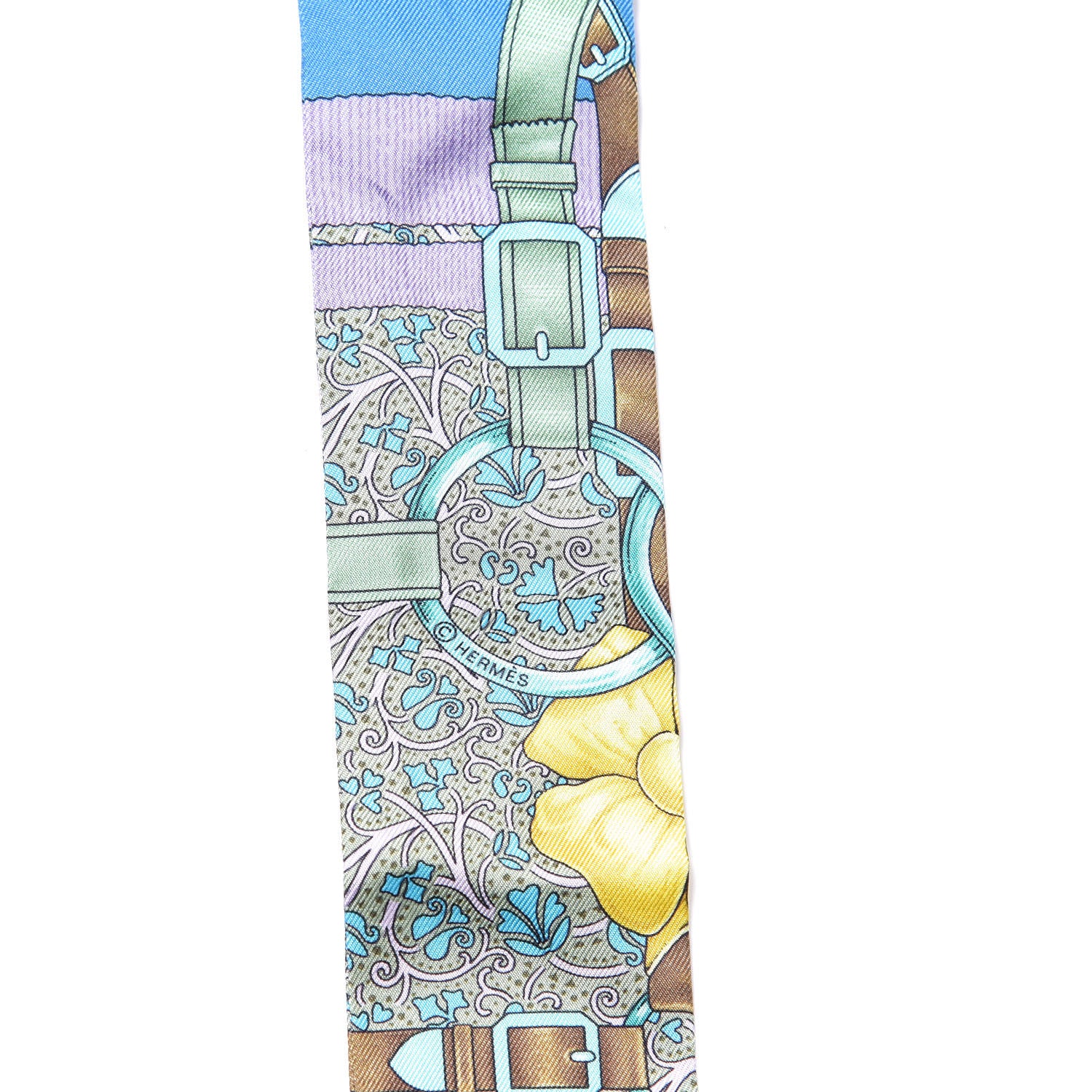 Hermes Silk Grand Manege Fleuri Twilly Cobalt Turquoise Jaune Vif 3 of 4