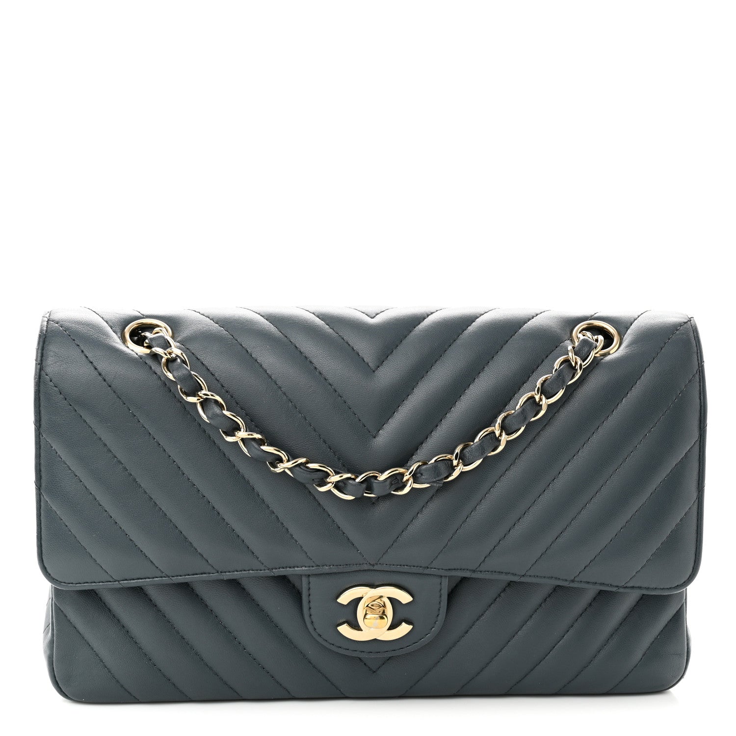 Chanel Lambskin Chevron Quilted Medium Double Flap Dark Grey 1 of 9