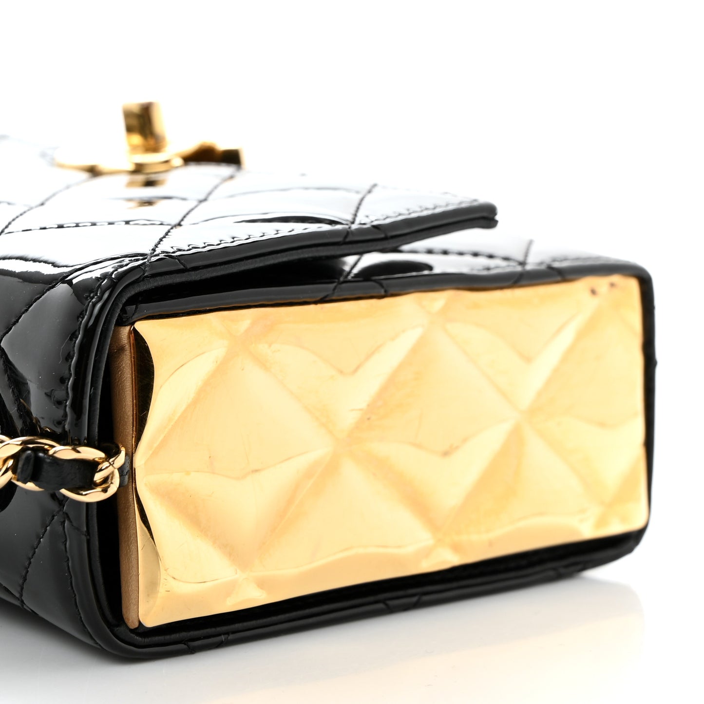 Patent Quilted Mini Golden Plate Flap Black