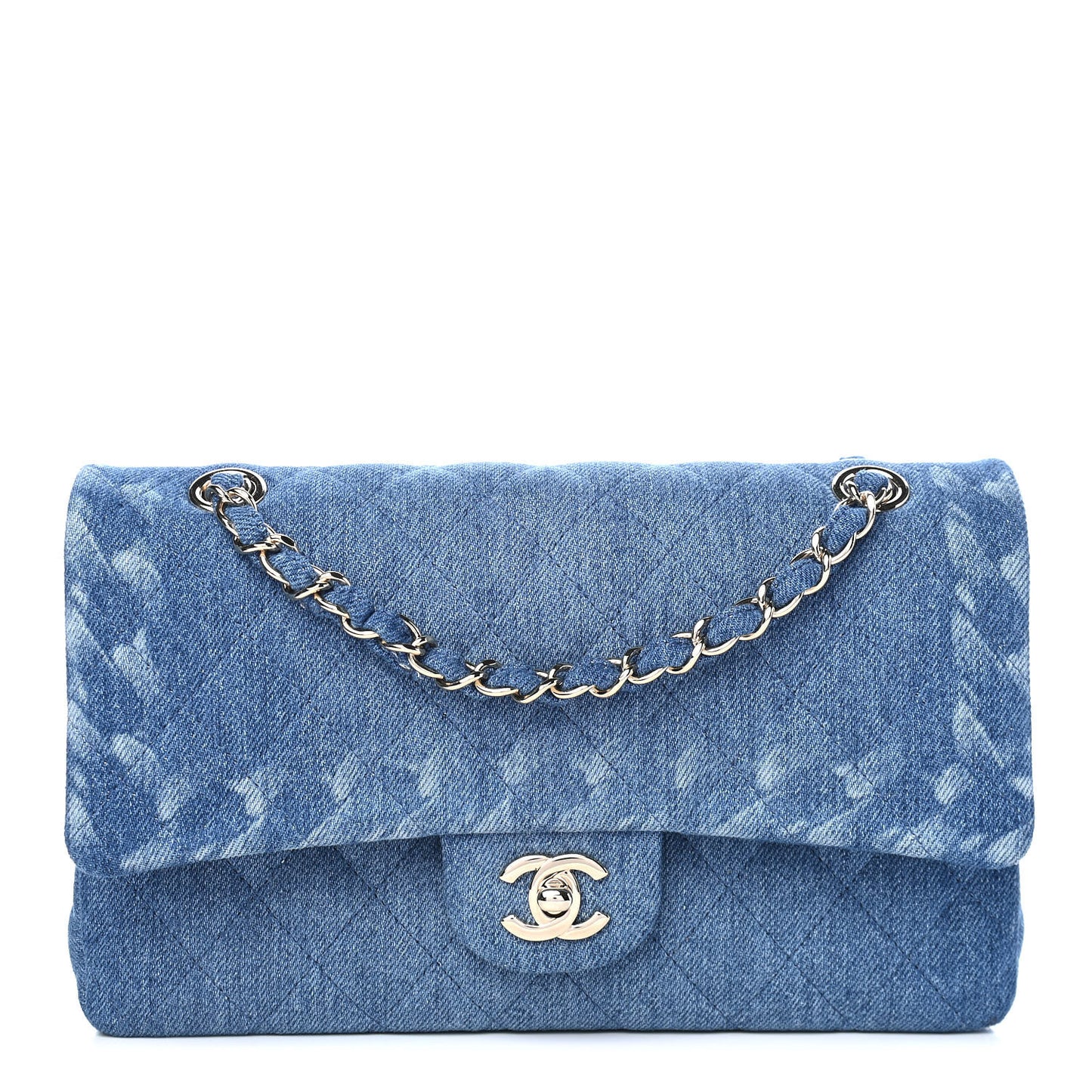 Denim Quilted Medium Double Flap Blue