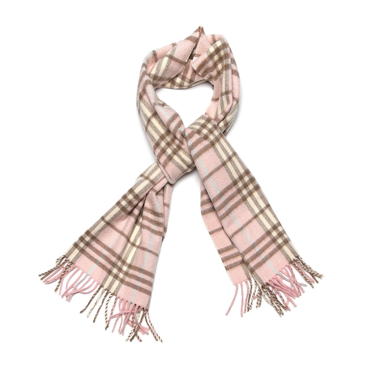 Burberry Cashmere Check Fringe Scarf Pink 1 of 2