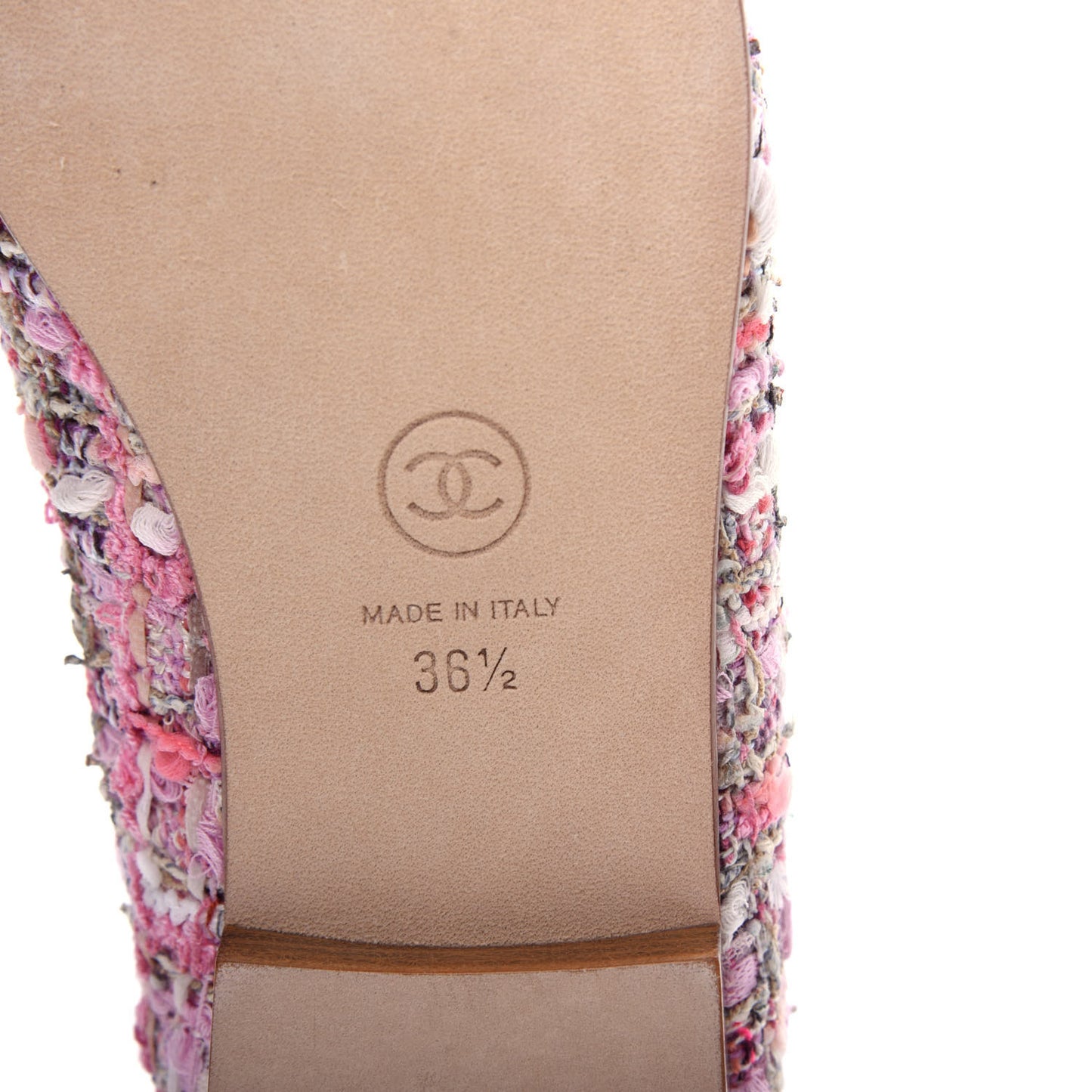 Tweed Calfskin Cap Toe Ballerina Flats 36.5 Pink