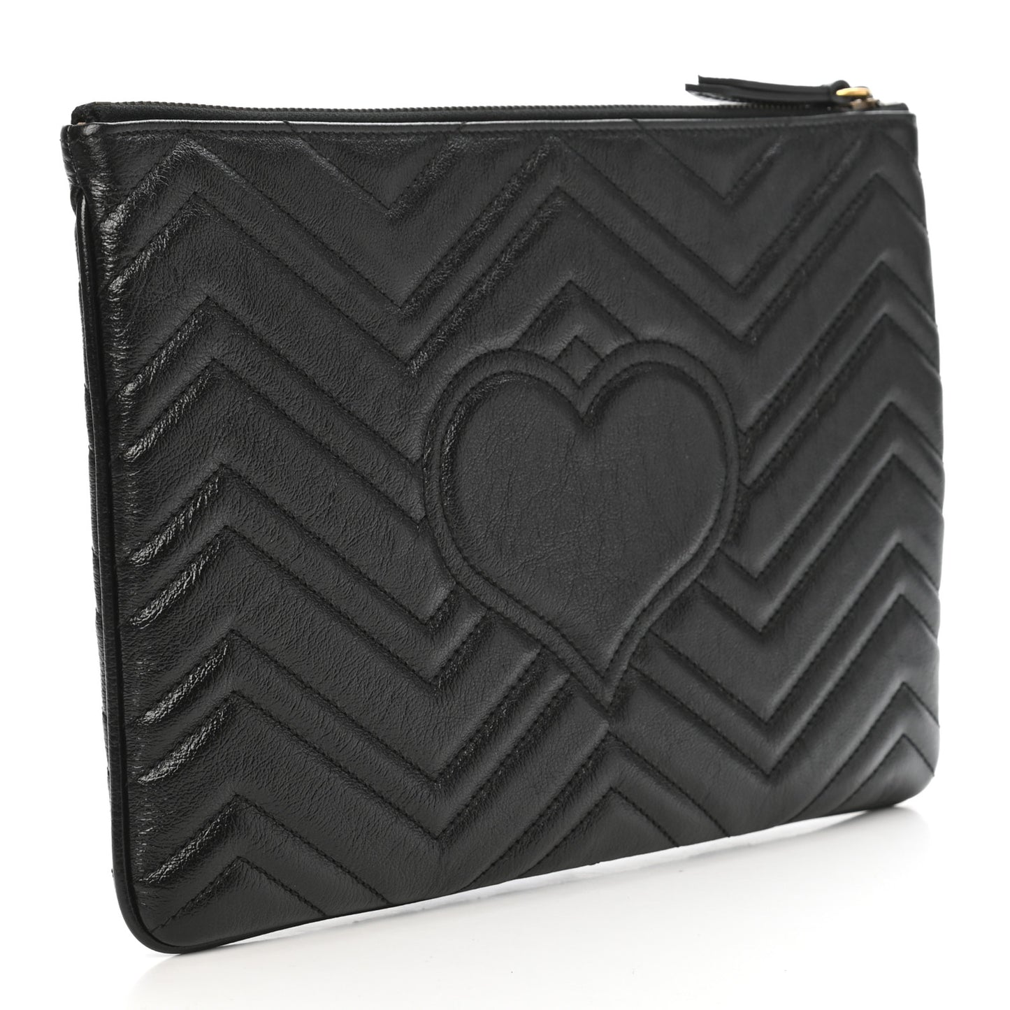 Azalea Calfskin Matelasse Heart GG Marmont Zip Pouch Black