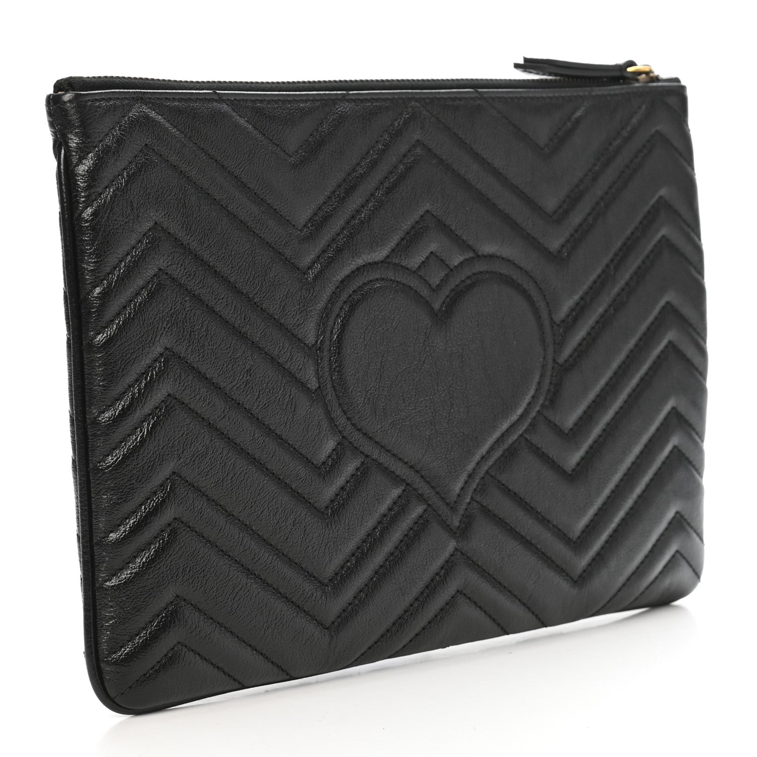 Gucci Azalea Calfskin Matelasse Heart GG Marmont Zip Pouch Black 3 of 8