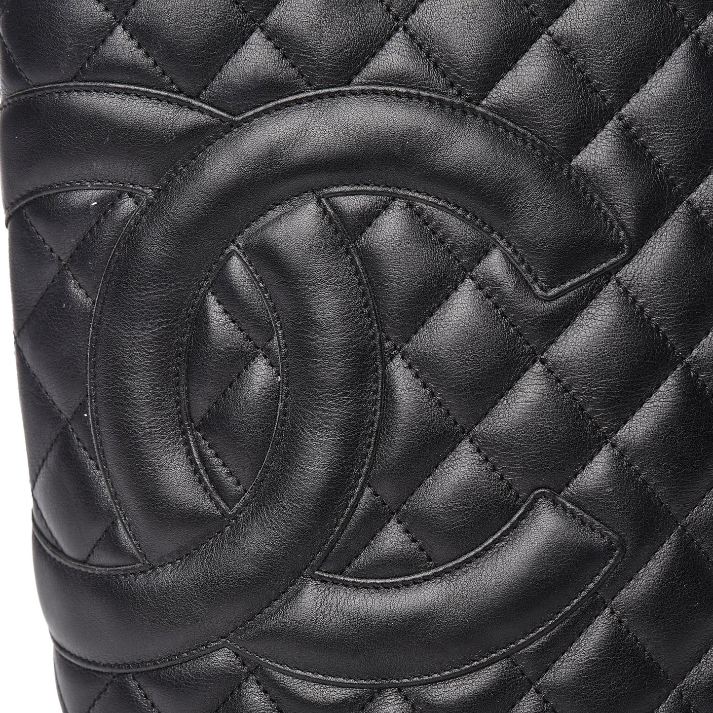 Calfskin Quilted Medium Cambon Tote Black