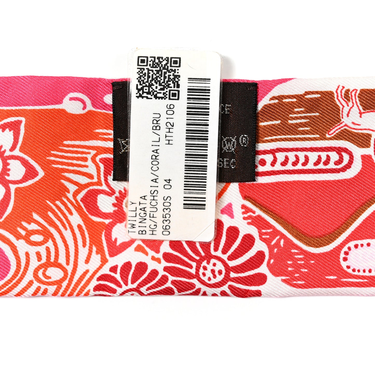 Silk Bingata Twilly Fuchsia Corail Brun