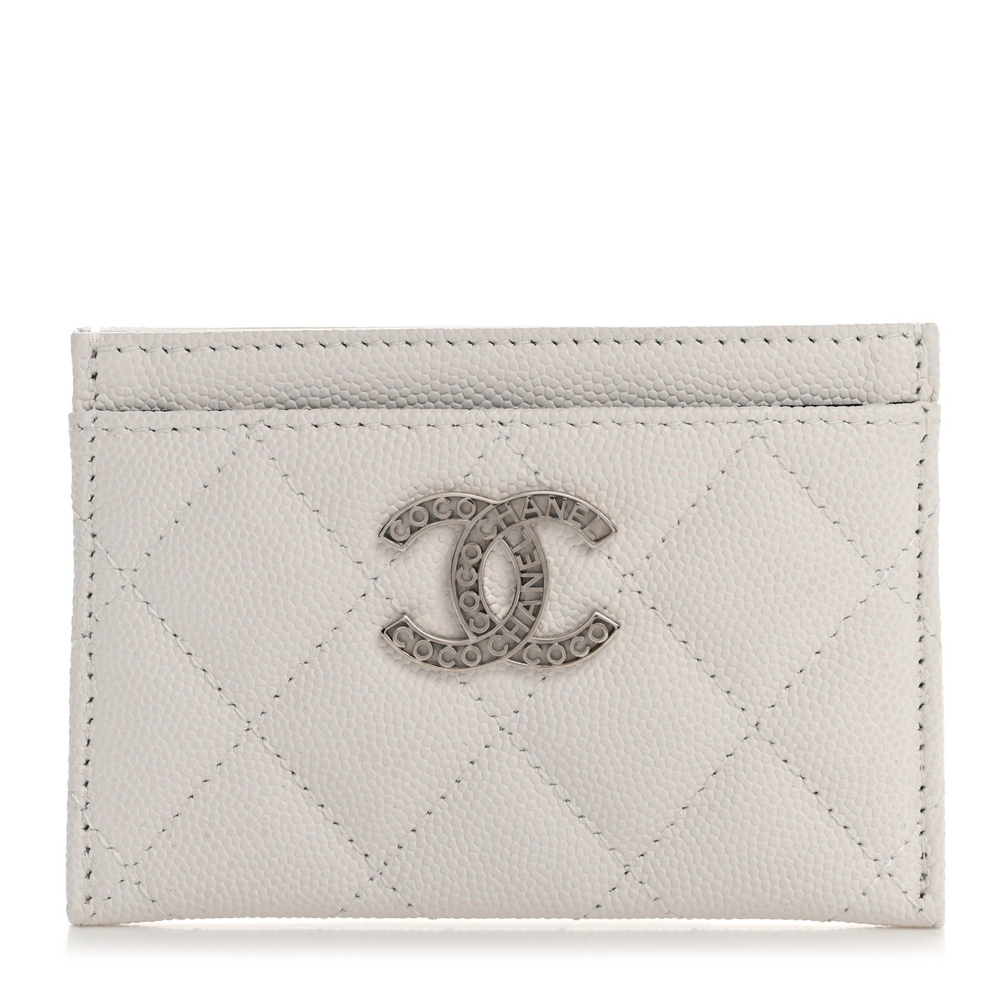 Caviar Quilted CC Logo Card Holder White
