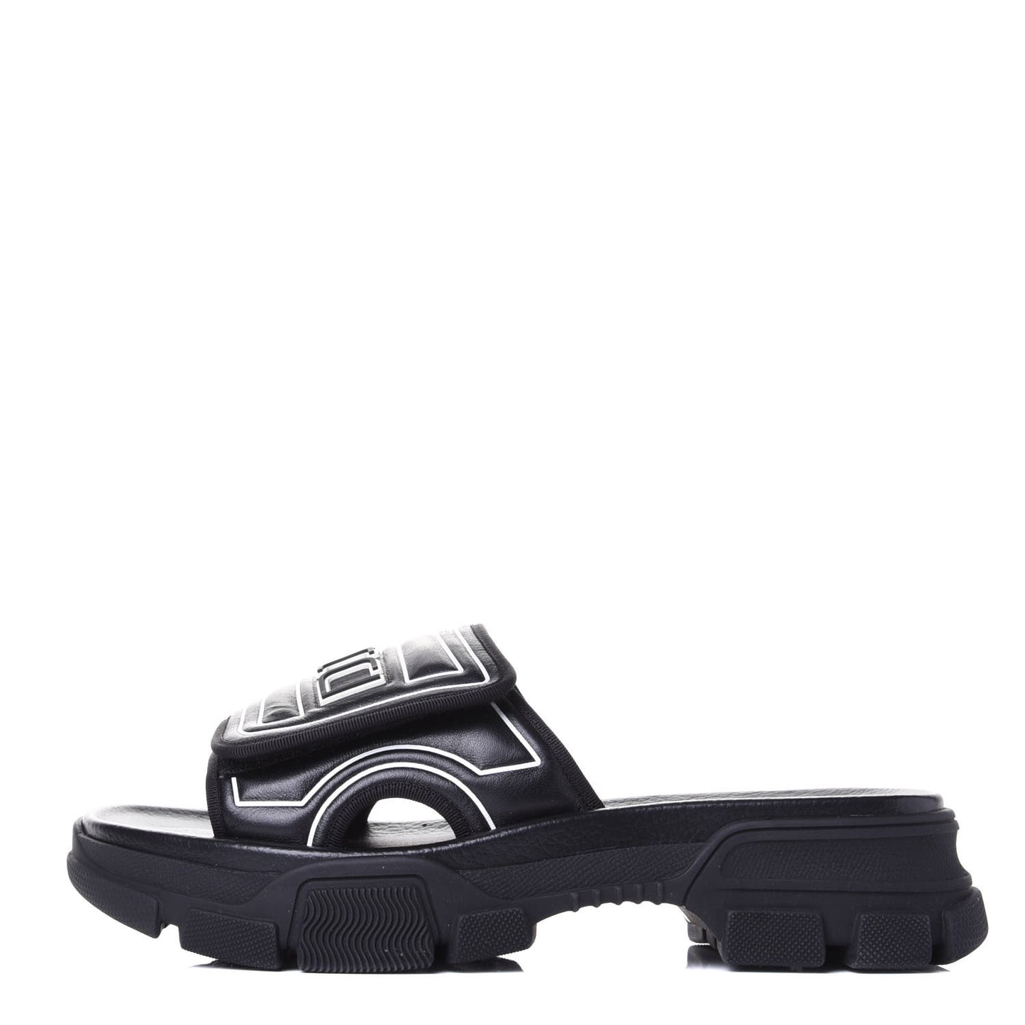 Nappa Grosgrain Logo Mens Velcro Chunky Slide Sandals 7 Black