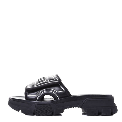 Gucci Nappa Grosgrain Logo Mens Velcro Chunky Slide Sandals 7 Black 1 of 10