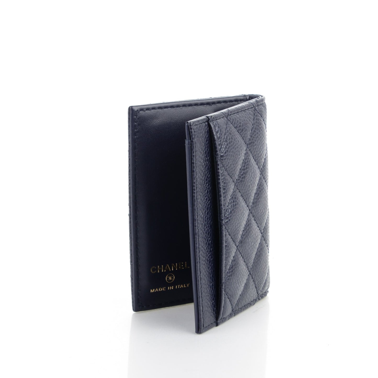 Caviar Quilted Card Holder Wallet Dark Blue