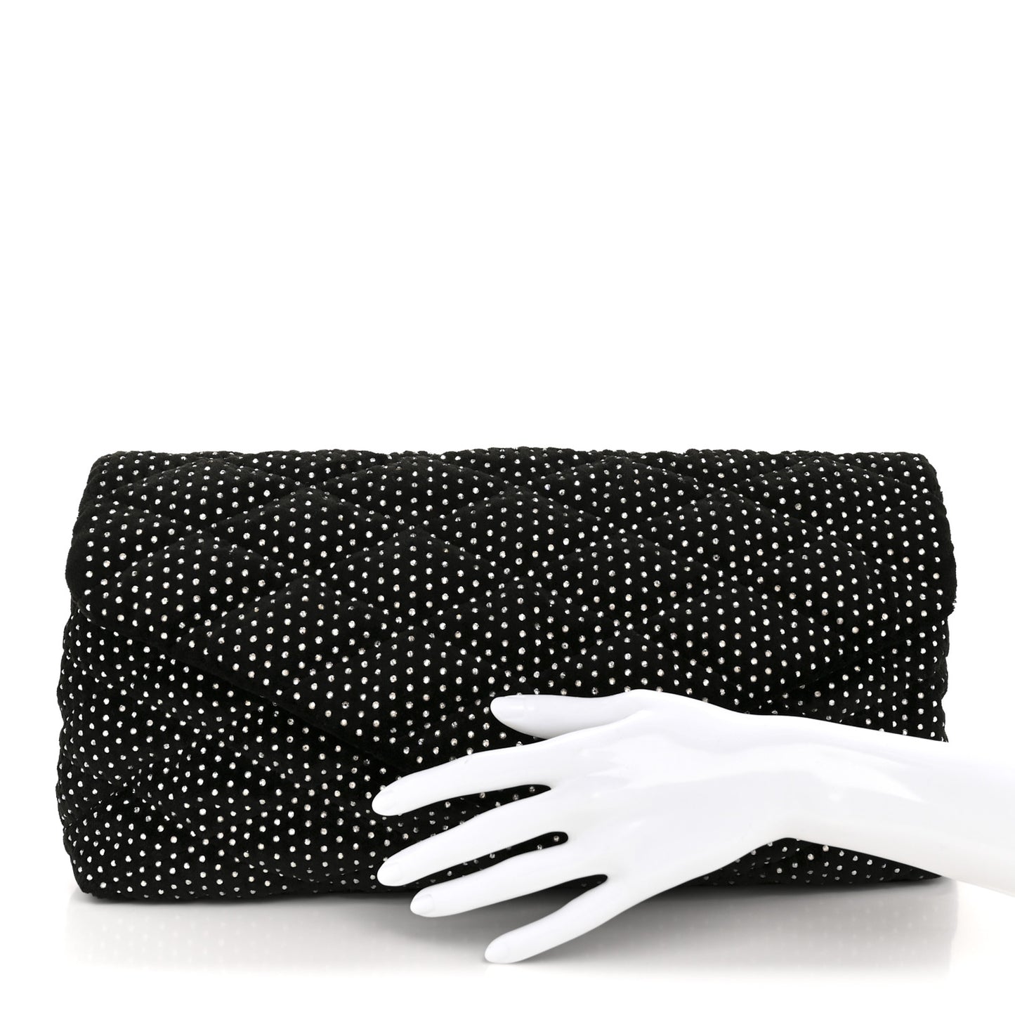 Velvet Lambskin Quilted Rhinestone Sade Puffer Envelope Clutch Black