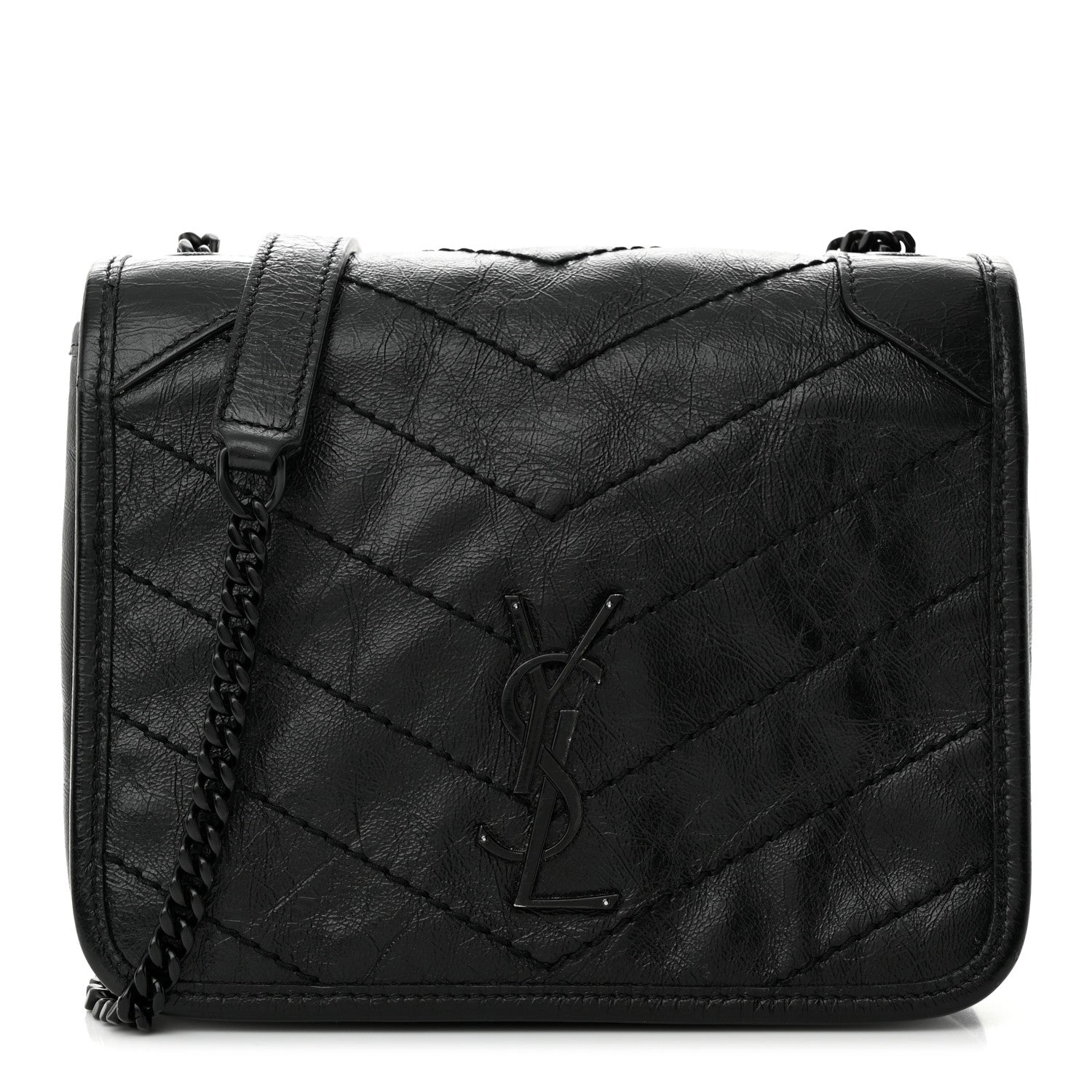 Saint Laurent Crinkled Calfskin Matelasse Monogram Niki Chain Wallet Black 1 of 10