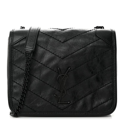 Saint Laurent Crinkled Calfskin Matelasse Monogram Niki Chain Wallet Black 1 of 10