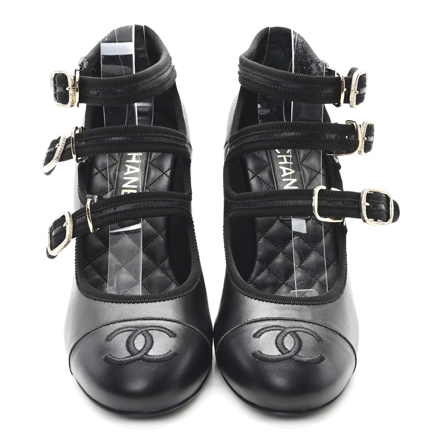 Lambskin Grosgrain Metal Mary Jane Pumps 39 Black