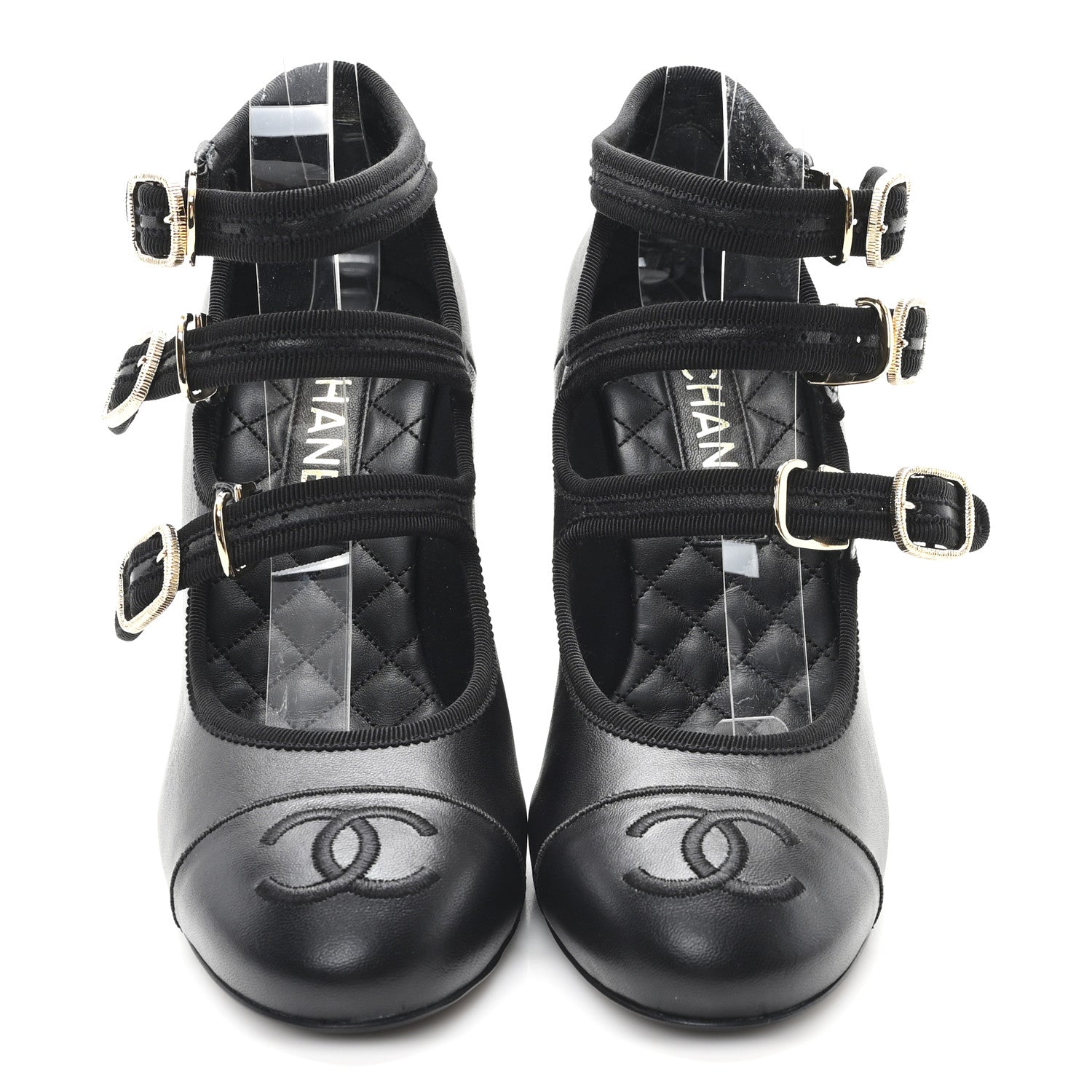 Chanel Lambskin Grosgrain Metal Mary Jane Pumps 39 Black 3 of 10
