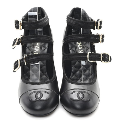 Chanel Lambskin Grosgrain Metal Mary Jane Pumps 39 Black 3 of 10