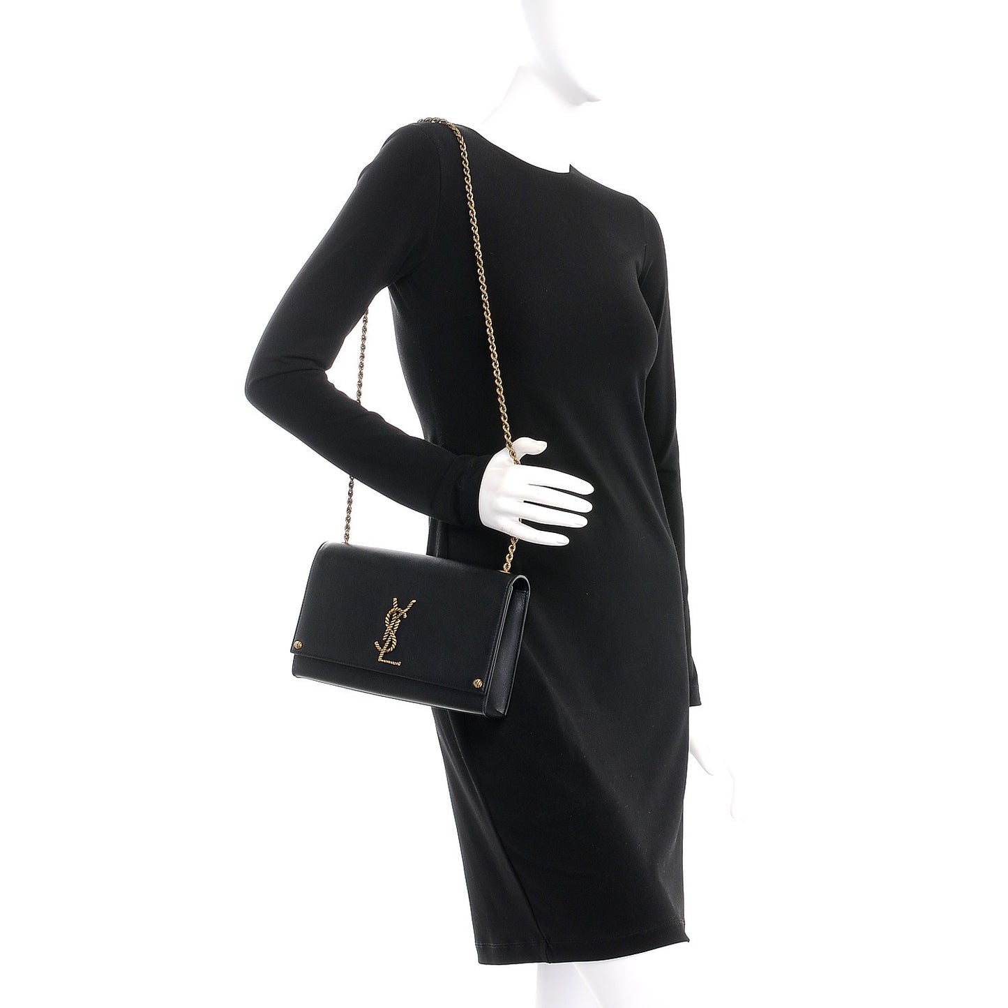 Smooth Calfskin Medium Braided Monogram Kate Satchel Black