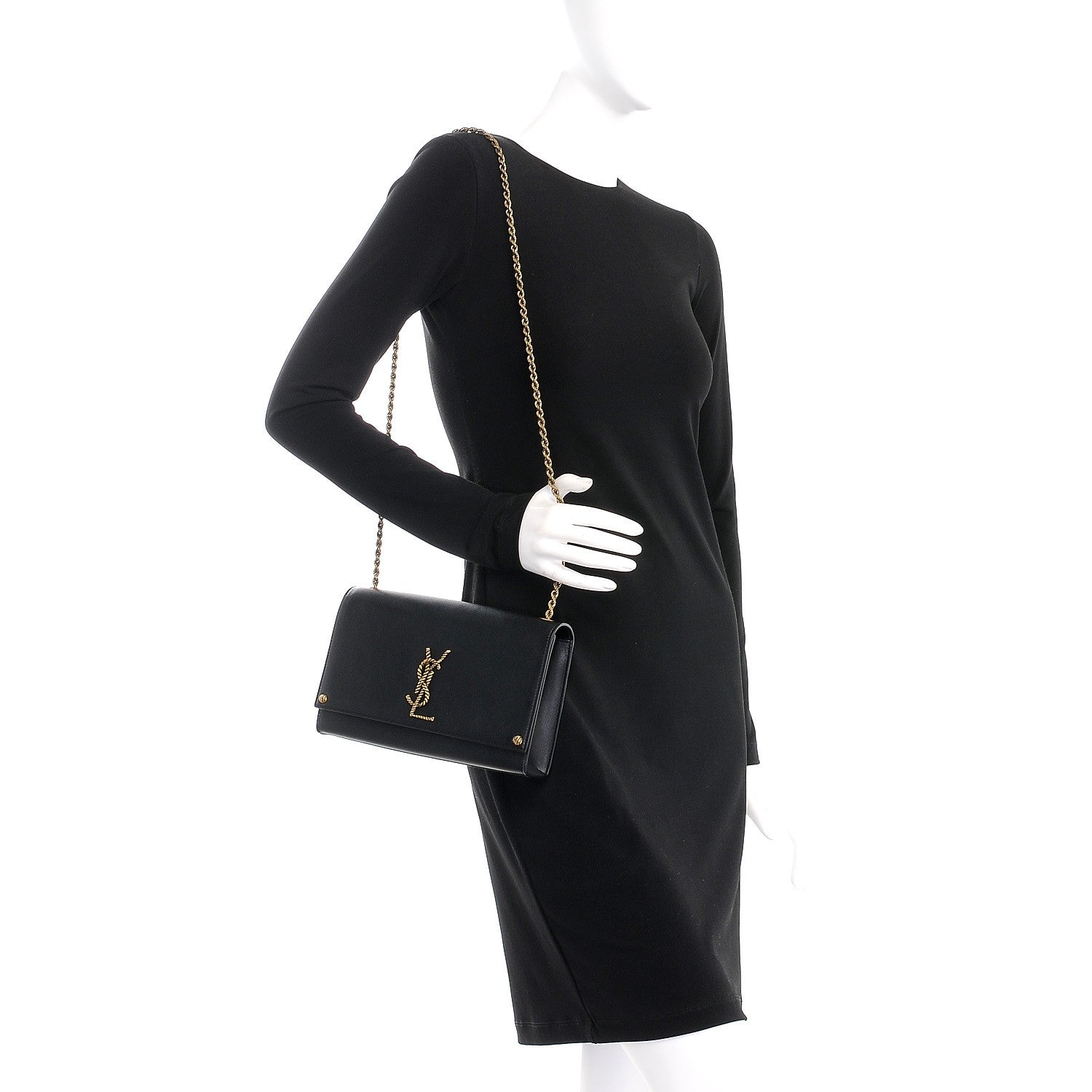Saint Laurent Smooth Calfskin Medium Braided Monogram Kate Satchel Black 2 of 8