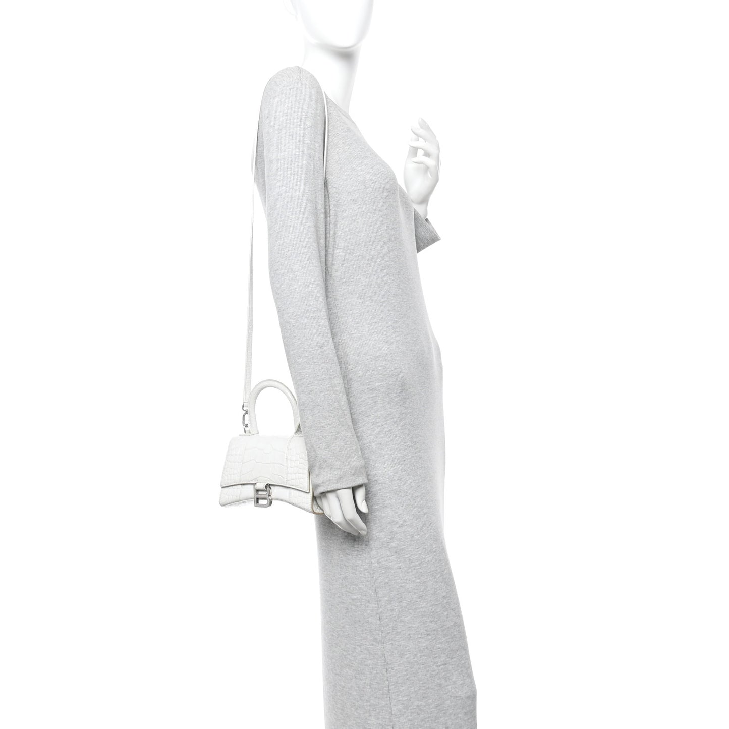 Shiny Calfskin Crocodile Embossed Hourglass Top Handle Bag XS White