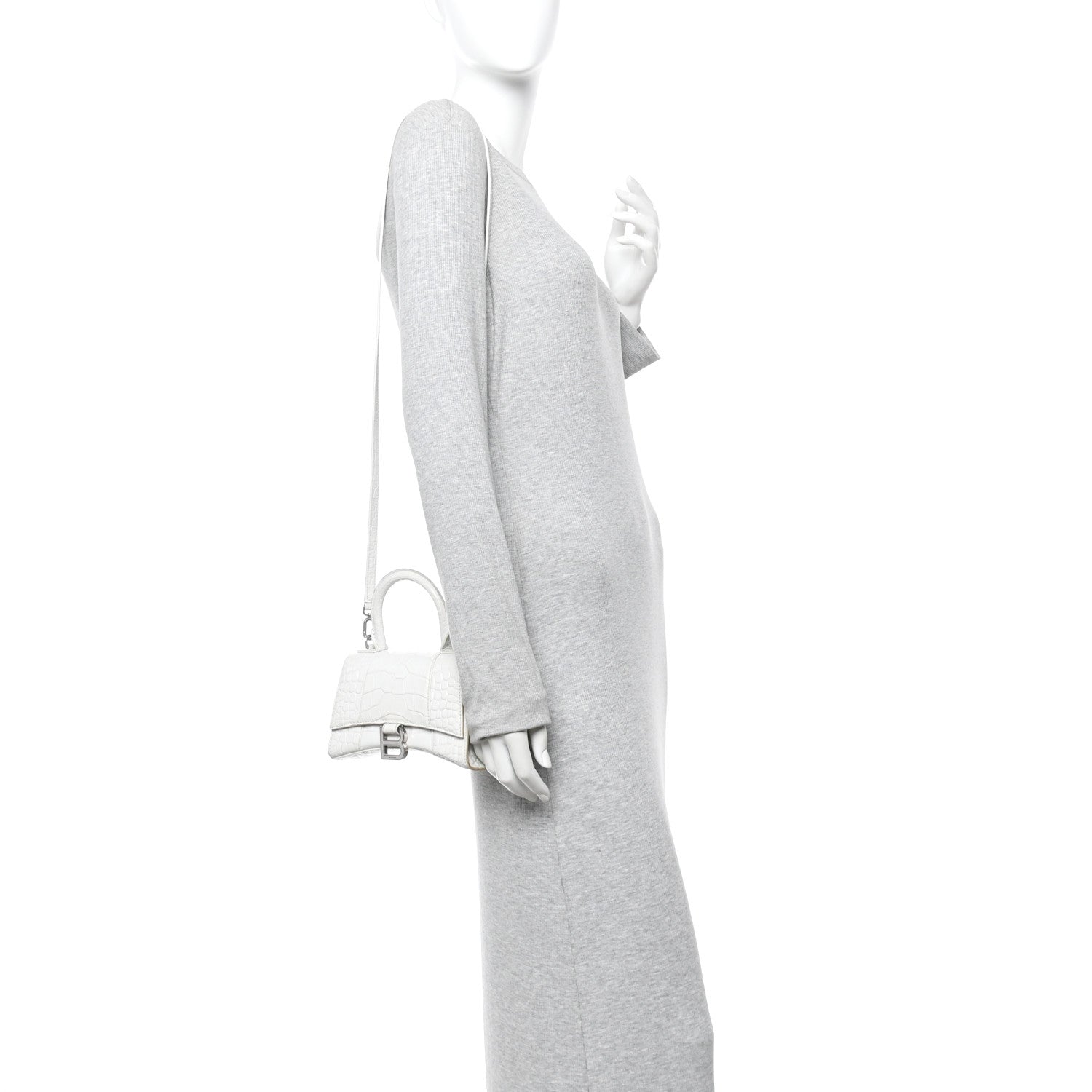 Balenciaga Shiny Calfskin Crocodile Embossed Hourglass Top Handle Bag XS White 2 of 14