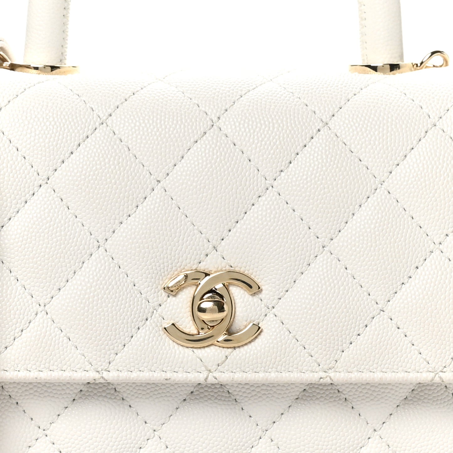 Caviar Quilted Mini Coco Handle Flap White