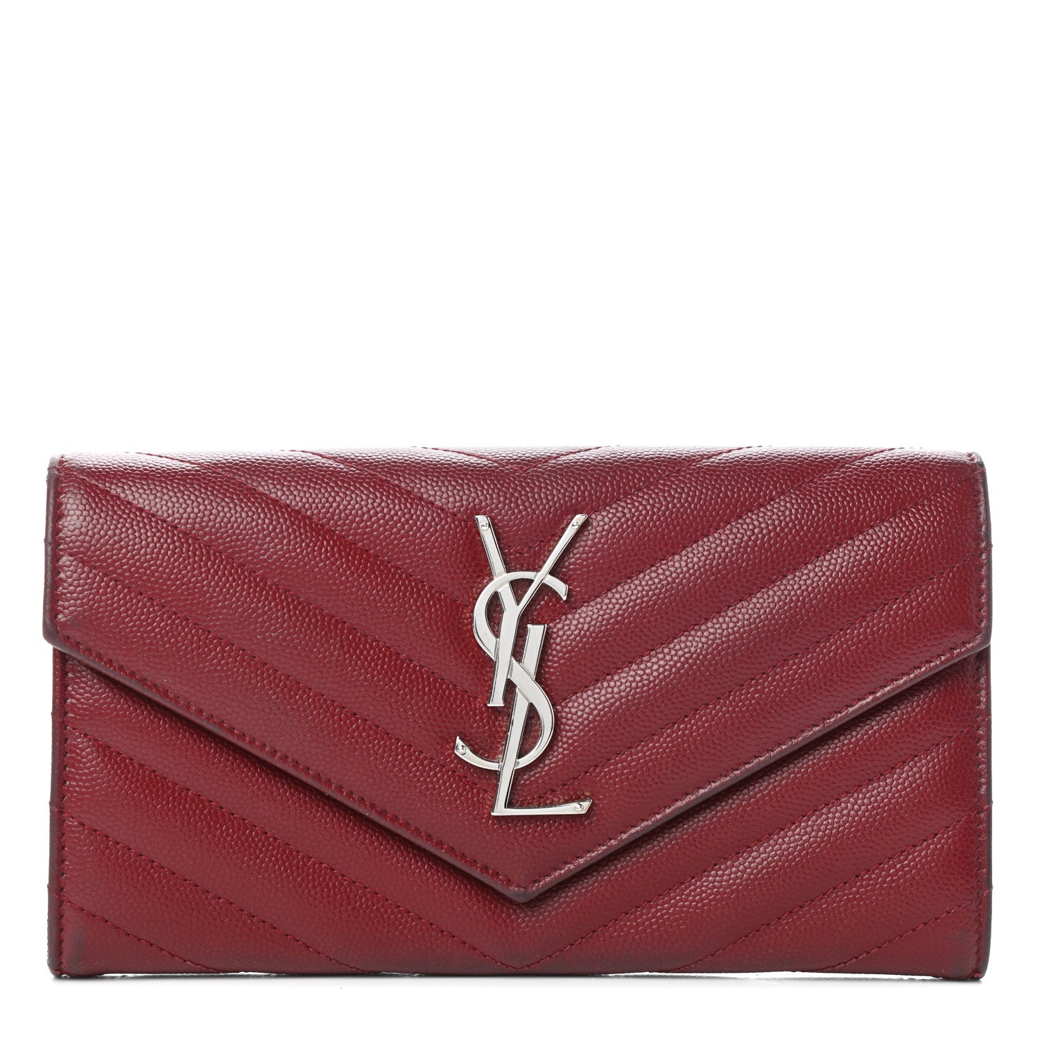 Saint Laurent Grain De Poudre Matelasse Chevron Monogram Flap Wallet Palissandre 1 of 12