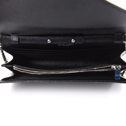 Saint Laurent Grain De Poudre Matelasse Chevron Monogram Chain Wallet Black 5 of 8