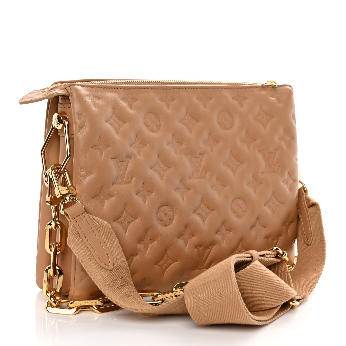 Lambskin Embossed Monogram Coussin PM Camel